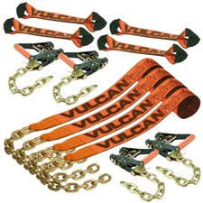 VULCAN 8-Point Roll Back Car Tie Down Kit - Chain Tails, 4 Pack - PROSeries