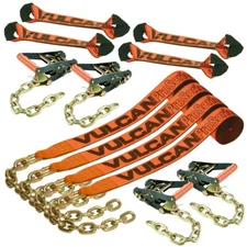 VULCAN 8-Point Roll Back Car Tie Down Kit - Chain Tails, 4 Pack - PROSeries