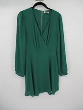 Express Womens Dress Small Green V Neck Long Sleeves Lined Button Back Casual