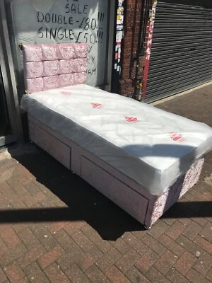 STONEHOUSE Short Crushed velvet Divan Bed 2ft6 x 5ft9, 3ftx5ft9 Special Size with Mattress