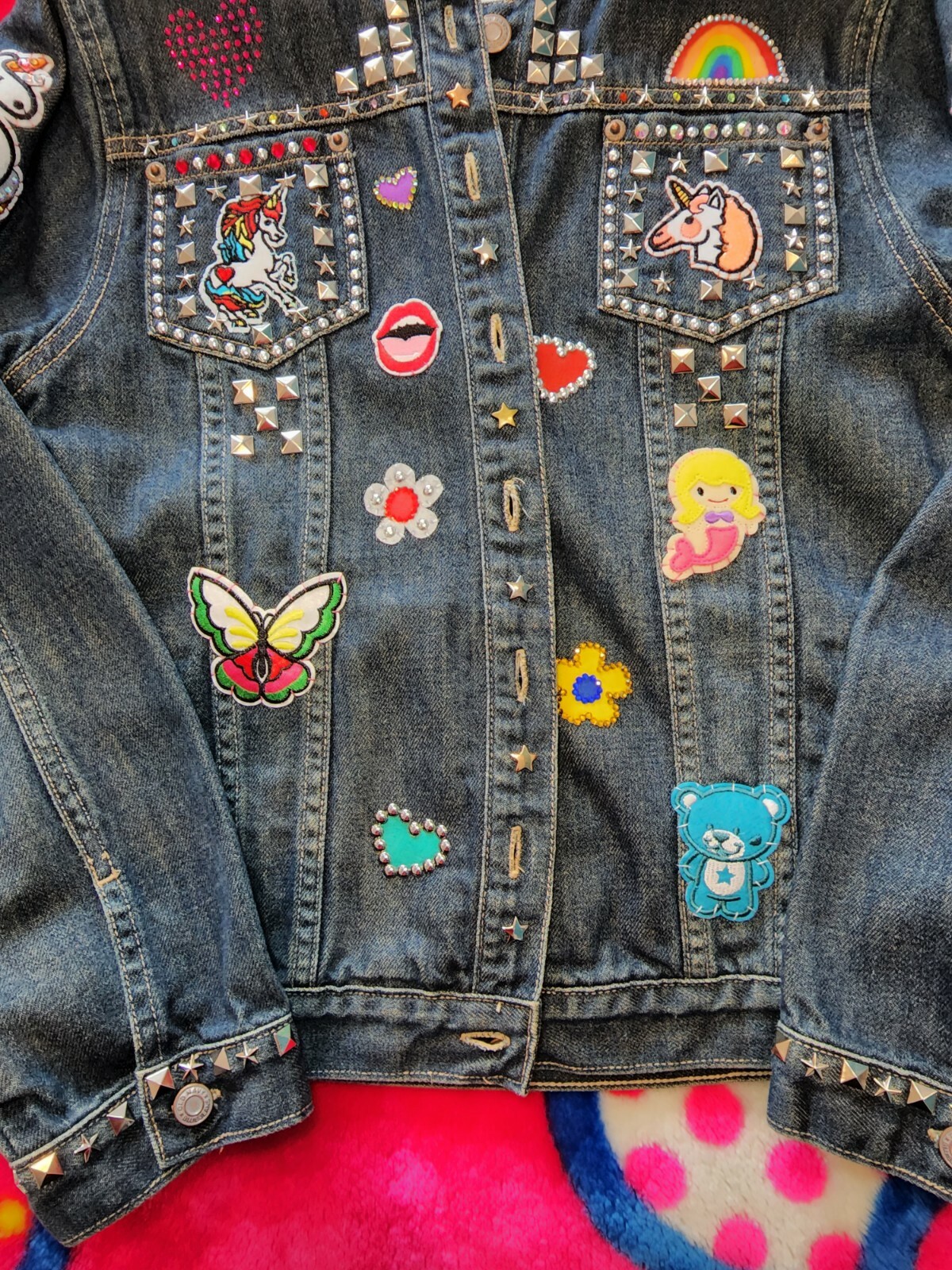OOAK Unicorn Madness Patch Jean Jacket Studs Beda… - image 10
