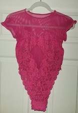 Vtg. Olga Pink Lace mesh Floral Bodysuit Lingerie Womens Sz. Medium USA PERFECT