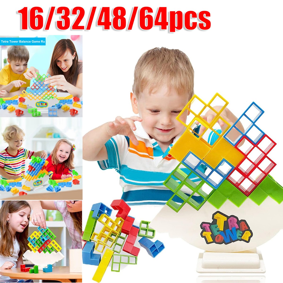 48Pcs Tetra Tower Balance Stacking Blocks Game Team Toys Gifts for 