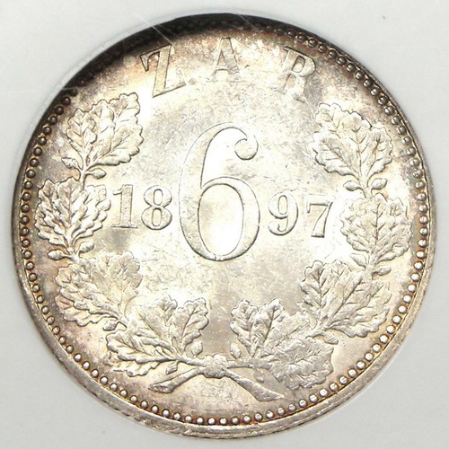 1897 South Africa Zar Sixpence (6P Coin) - Certified NGC MS60 (UNC) - Rare Coin! - Picture 7 of 7