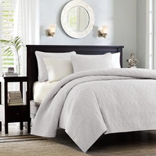 Madison Park Quebec Quilt Set, Damask Stitching Design, Cotton Filled, 2 Pieces
