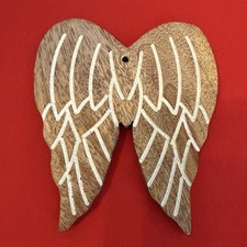 Angel Wings CHRISTMAS TREE ORNAMENT Decor Matte Wood 5 x4