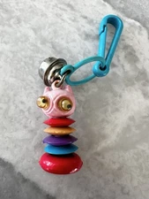 Vintage 1980s Plastic Bell Charm Rainbow Cat Googly Eye Robot 80s Necklace Clip