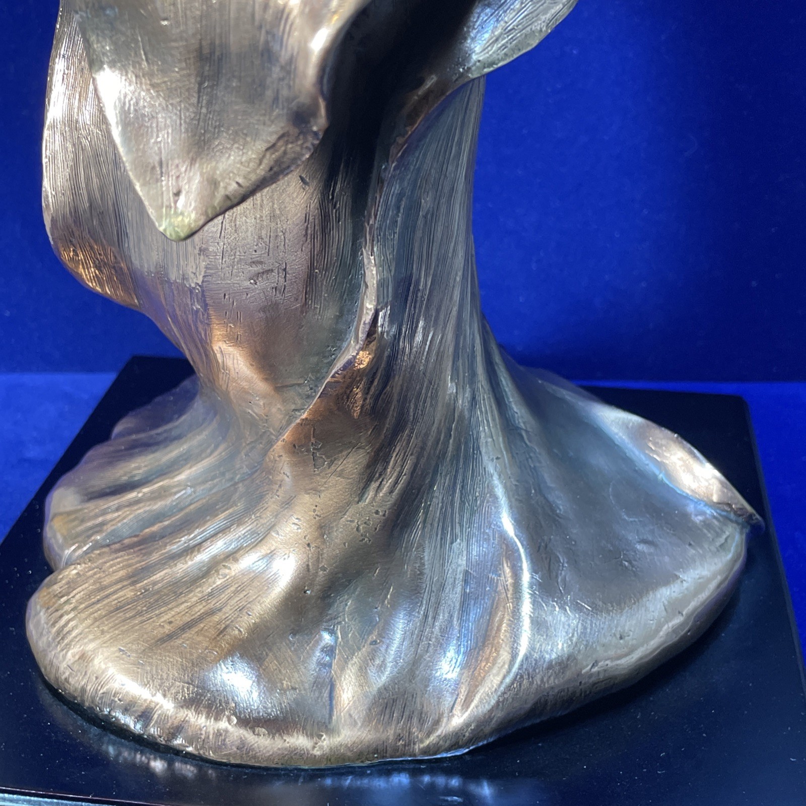 Vtg Art Nouveau Style Cast Copper Flower Nymph Statue Sculpture 18" Wood Base