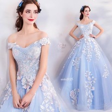 Women's Off Shoulder Floral Embroidery Slim Ball Gown Wedding Prom Evening Dress