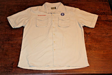 Boy Scouts of America BSA Men's Shirt Tan Large Vented Poly Microfiber Sewn Patc