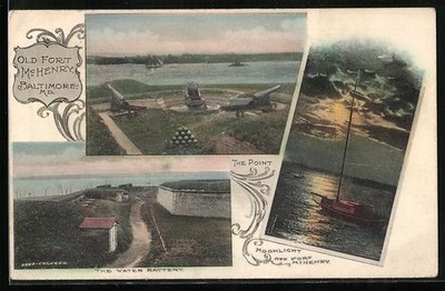 Old Fort McHenry,  MD, The Water Battery, The Point, Ansichtskarte 1910 