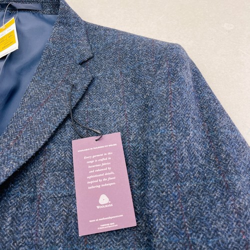 Chaqueta Blazer Marks And Spencer Abraham Moon Tweed Azul Lana Para Hombre Talla 48R Nueva con Etiquetas - Imagen 7 de 21