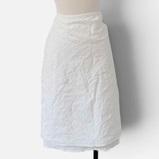 Vtg Vintage White Eyelet Lace Peasant Midi Knee Length Skirt Tiered Boho Medium