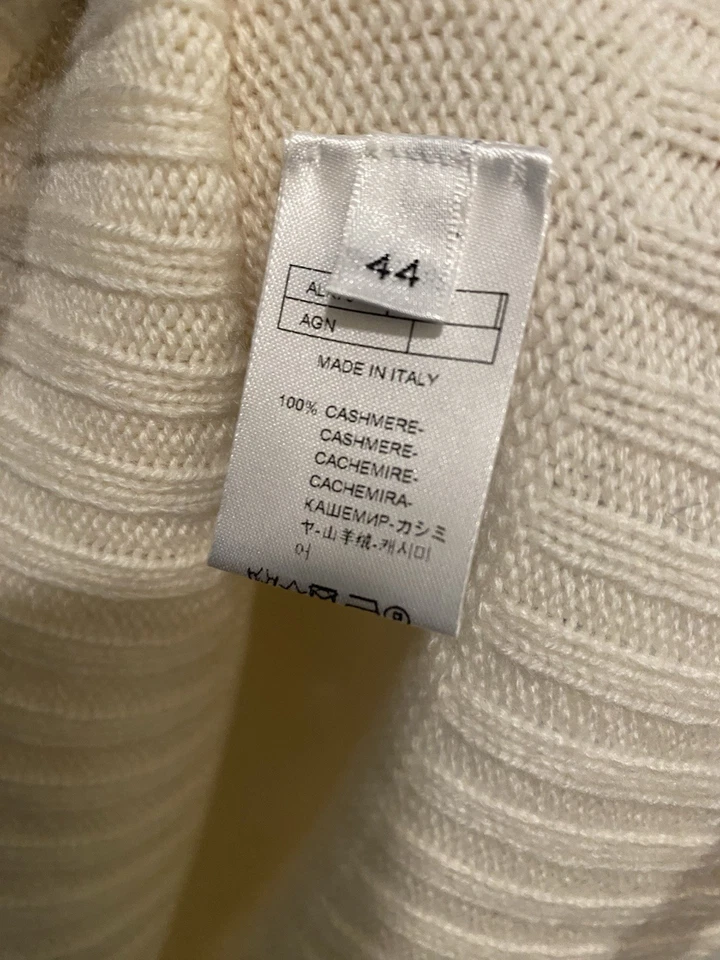 Suéter de cachemir para mujer AGNONA cuello en V crema borde topo ITALIA talla 8/44 Foto 3 de 4