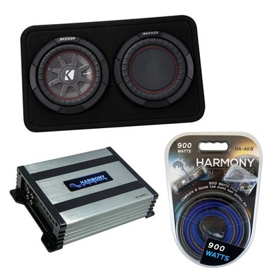 Kicker 43TCWRT82 8'' CompR Sub 300W Thin Profile Loaded Subwoofer Box & HA-A400.1