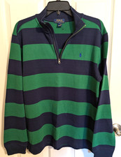 POLO RALPH LAUREN 1/4 Zip Pullover Striped Sweater Youth XL 18/20 Navy/Green