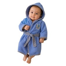 Baby Bathrobe 0-3 Months Blue Hooded Turkish Cotton Robe Elephant Embroidery