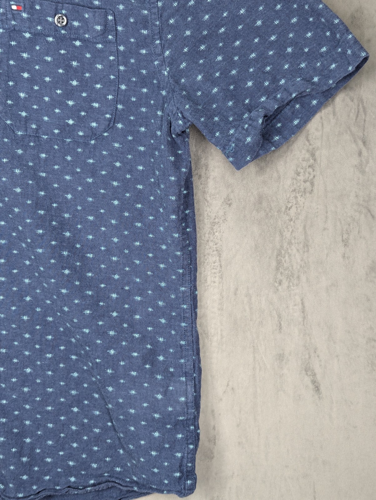 Tommy Hilfiger Short Sleeve Linen Blend Shirt Men's Size Medium Blue Button Up image 4