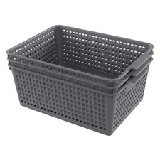 Plastic Organizing Baskets Large Open Storage Bins Set Of 3