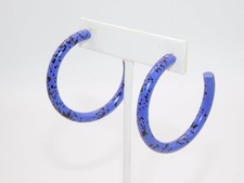 A173-VINTAGE PIERCED EARRINGS LARGE HOOPS PURPLE/BLACK ACCENTS 1 3/4"