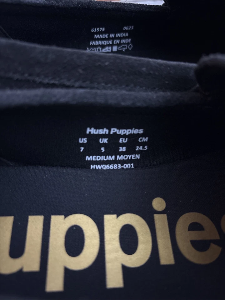 Mocassim sem salto feminino Hush Puppies Wren camurça preta casual conforto tamanho 7 - Imagem 3 de 4