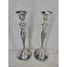 Set of 2 Pottery Barn Taper Candlestick Holders Silver Metal 10"