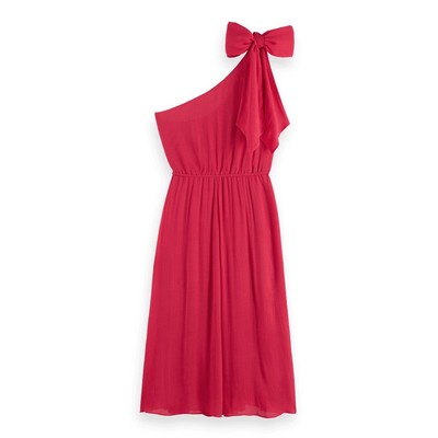 Scotch & Soda One Shoulder Bow Pop Pink Dress Fairy Barbiecore Magenta NWT Sz 6