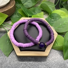 2 PC Set Heishi 7 Plus Stretch Bracelet Polymer Clay Beads Stone B8176