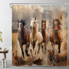 Horse Shower Curtain Western Desert 72"W x 72"L Pack of 1 Brown and Grey