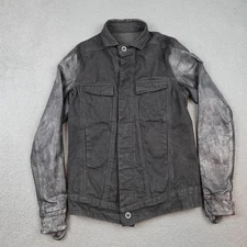 Boris Bidjan Saberi Jacket Mens Small Black TEJANA1 Leather Sleeves Oil Washed