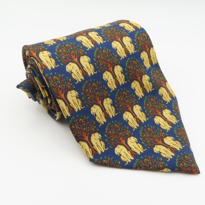 Paul Fredrick Tie Silk Blue Cougar Panther Tree 3.75'' Wide 57'' Long USA