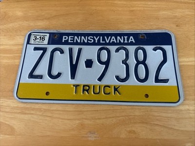Tri Color Pennsylvania License Plate PA Tag # ZCV 9382  Truck