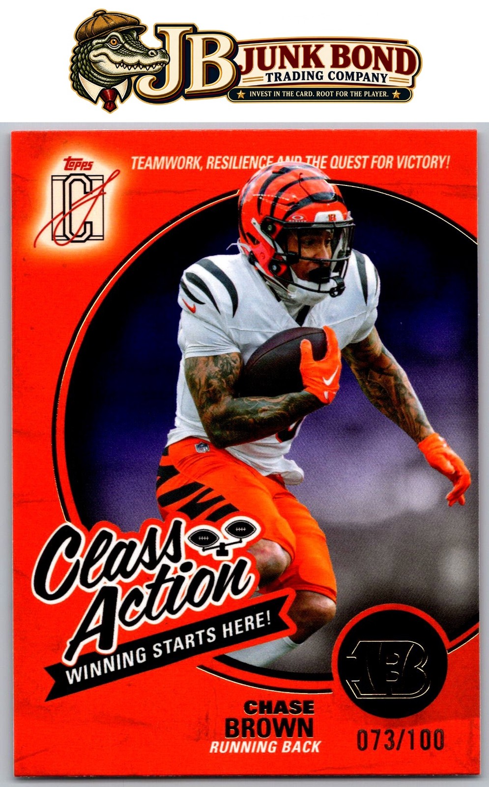 Chase Brown Bengals + 2025 Topps Signature Class Action #CA-7 + Orange /100