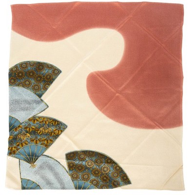VTG Japanese Furoshiki Kyoto Erizen Silk Maiogi Fan Design Chirimen: 74 X 79 cm
