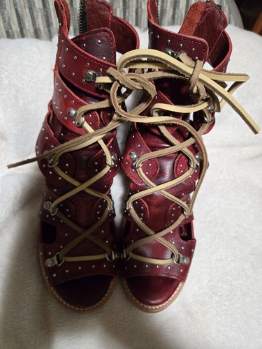 Red Freebird by Steven Brandy leather lace up block heel sandals - NEW Size 6 - Picture 5 of 6
