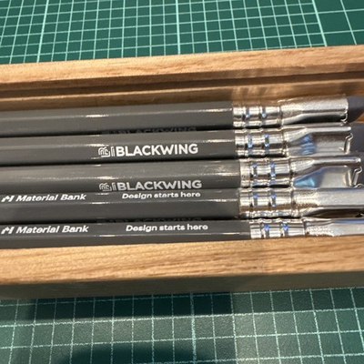 #ad Ten Blackwing Branded Gray Pencils Matching Erasers In Oil Rubbed Wood Box $30.00