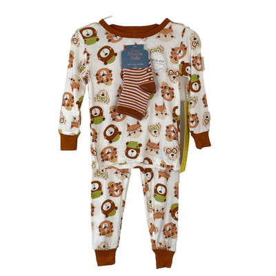 Tres Beau et Belle Bamboo Viscose Animals in Hats Baby Sleeper Pajamas Socks 12M