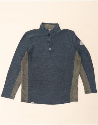 WEIRD FISH Herren Zip Neck Pullover Sweater Large Navy Blau Colourblock CK04