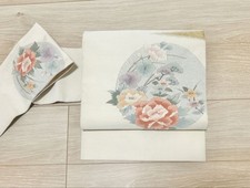 Eight-inch Nagoya obi White silk used formal kimono accessory