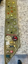 Boy Scout Merit Badge Sash Qty 21 Badges 1940’s To 1950’s Camp Patches 