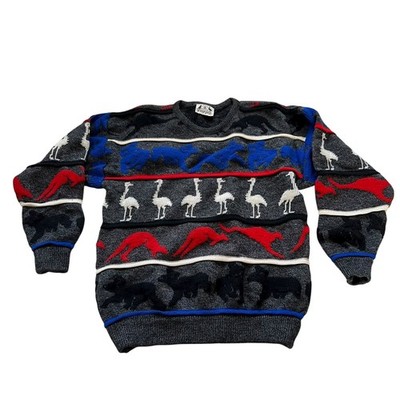 Vintage 90s sweater Hypsort Australia kids XL size 18 3D knit wool animals