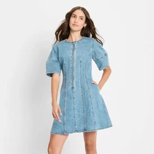 Women's Corset Denim Mini A-Line Dress - Future Collective