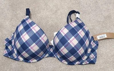 Victoria's Secret Pink Brand blue pink tartan checked push up Bra Size 38C - Image 1 of 4