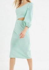 Urban Outfitters Mint Green Cotton One Shoulder Cut Out Midi Dress - size XS 0-2