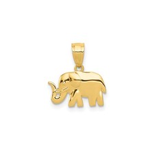 10k Yellow Gold Elephant Pendant Women Polished Charm Raised Trunk Spiritual
