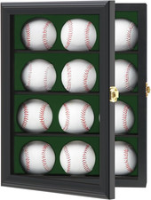 Baseball and Baseball Bat Display Case Lockable Wood Cabinet Rack Holder for Bas