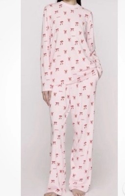 NWT $130 Skims Boyfriend Long Sleeve Pajama Set Candy Cane Bow