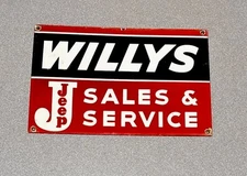 VINTAGE 12” WILLYS JEEP OVERLAND PORCELAIN SIGN GAS OIL TRUCK MOTORCYCLE