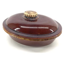 HP Co Oven Proof Brown Ceramic Oval Casserole Dish with Lid Vintage Kitchenware