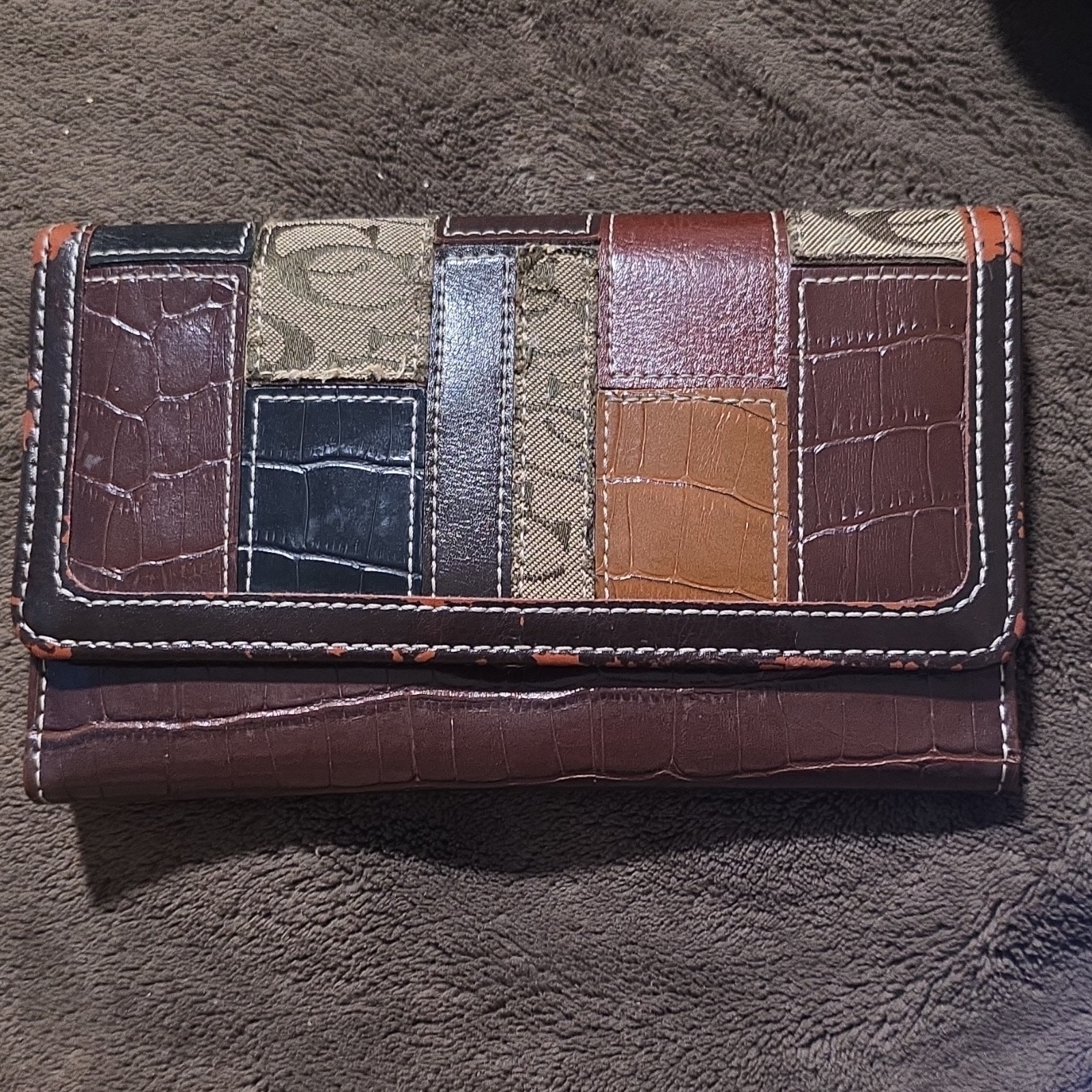 Coach Patchwork Checkbook Wallet Brown Black Tan … - image 1